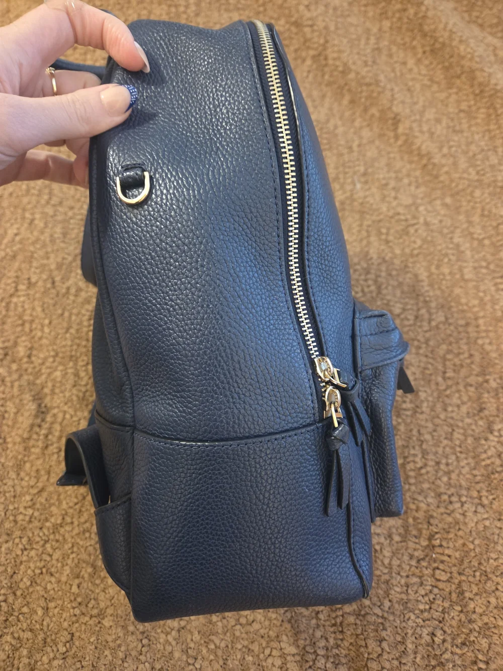 Tory Burch Navy Pebbled Leather Backpack